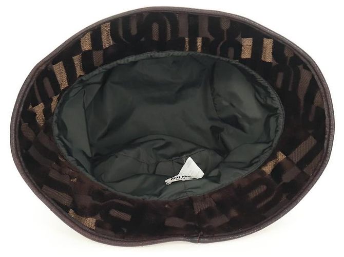 Cappello bucket Miu Miu in velluto M Marrone Auth 158573M - vista 10