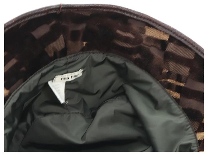 Cappello bucket Miu Miu in velluto M Marrone Auth 158573M - vista 14