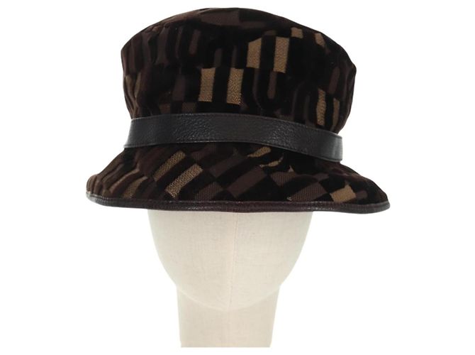 Cappello bucket Miu Miu in velluto M Marrone Auth 158573M - vista 2