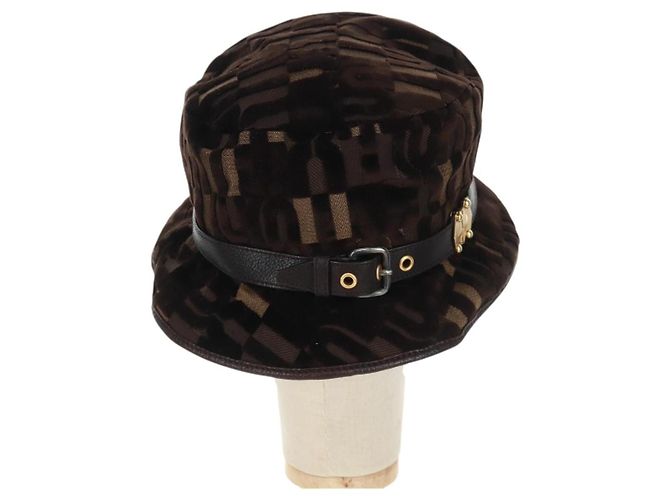 Cappello bucket Miu Miu in velluto M Marrone Auth 158573M - vista 3