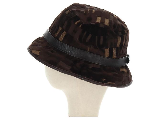 Cappello bucket Miu Miu in velluto M Marrone Auth 158573M - vista 4