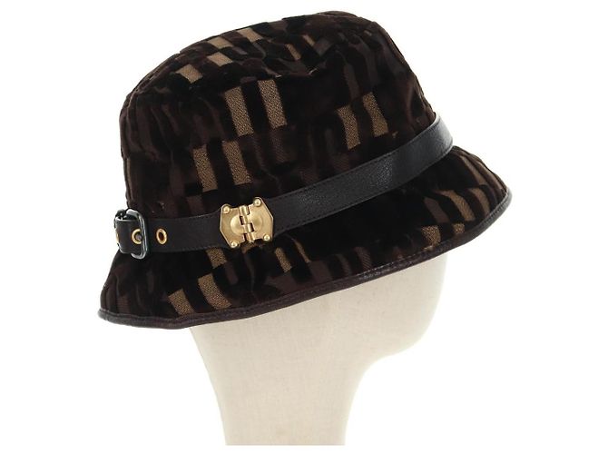 Cappello bucket Miu Miu in velluto M Marrone Auth 158573M - vista 5