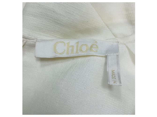 Chloé Vestido blanco de lino y algodón con mangas abullonadas Chloe - vista 4