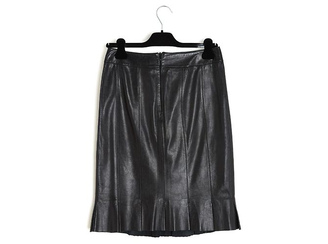Chanel 1990 Plissierter Lederrock FR36 Schwarzer Minirock UK8 US6 - Ansicht 3
