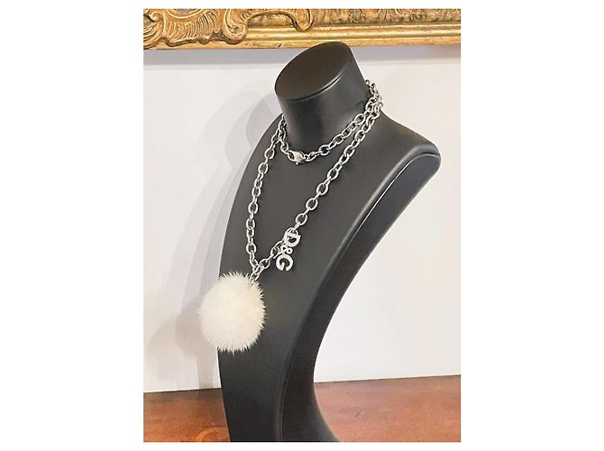 Dolce & Gabbana, Iconica collana DOLCE & GABBANA “Snow” pelliccia di visone e cristalli Argento Bianco - vista 10