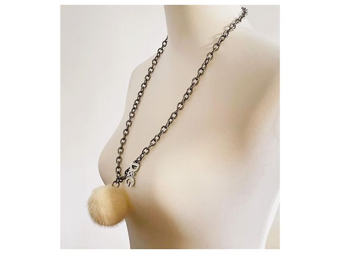 Dolce & Gabbana, Iconica collana DOLCE & GABBANA “Snow” pelliccia di visone e cristalli Argento Bianco - vista 12