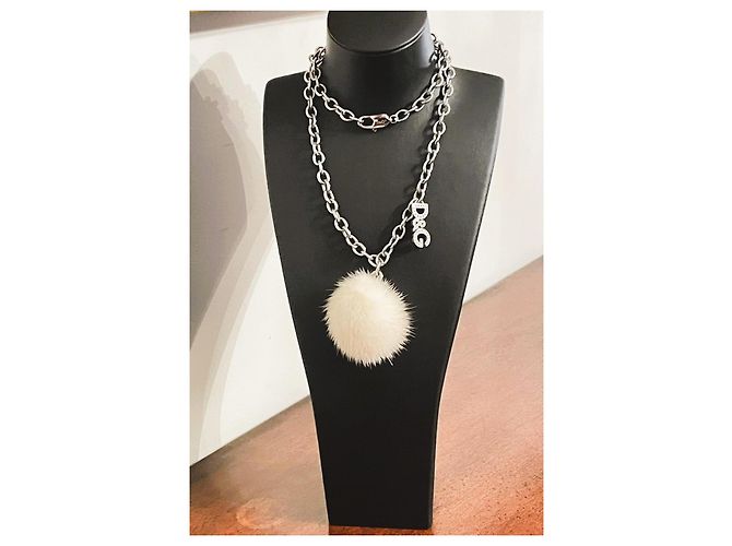 Dolce & Gabbana, Iconica collana DOLCE & GABBANA “Snow” pelliccia di visone e cristalli Argento Bianco - vista 2