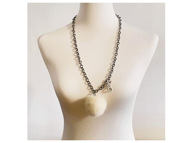 Dolce & Gabbana, Iconica collana DOLCE & GABBANA “Snow” pelliccia di visone e cristalli Argento Bianco - vista 5