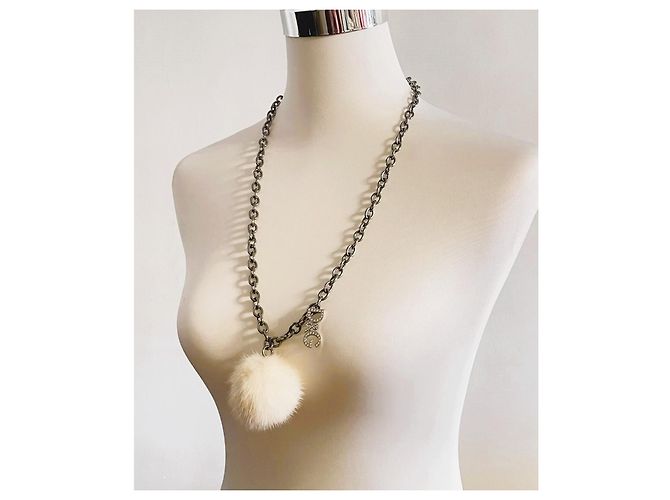 Dolce & Gabbana, Iconica collana DOLCE & GABBANA “Snow” pelliccia di visone e cristalli Argento Bianco - vista 7