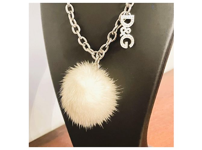 Dolce & Gabbana, Iconica collana DOLCE & GABBANA “Snow” pelliccia di visone e cristalli Argento Bianco - vista 9