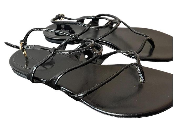 Sandali gladiatore in pelle verniciata Gucci - vista 2