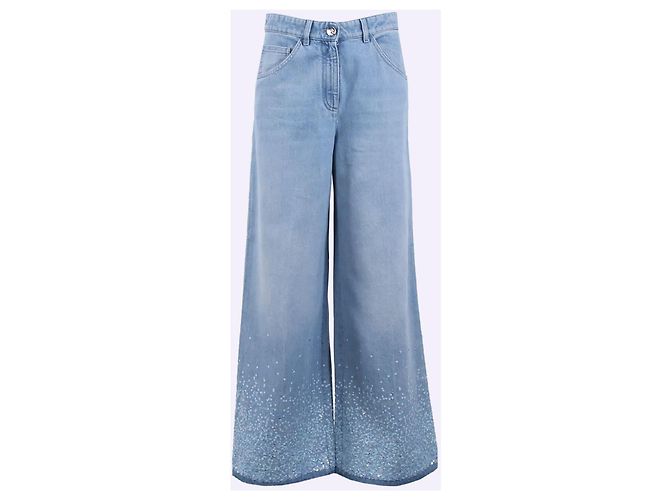 Chanel Pantalones de Denim Anchos con Lentejuelas Azules - vista 2