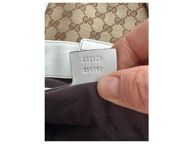 Borsa tote Gucci in tela monogram beige e pelle bianca Marrone Bianco - vista 15