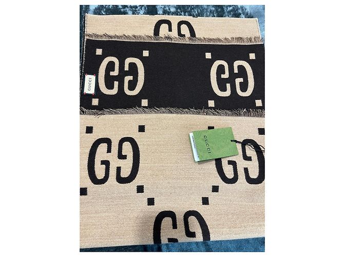 Sciarpa Gucci GG Supreme in Lana Beige e Marrone - vista 2
