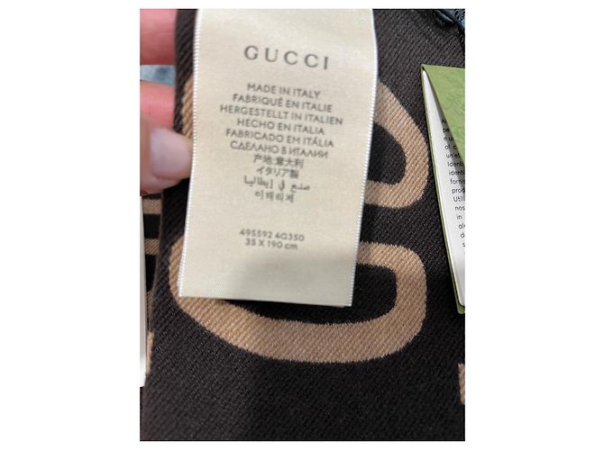 Sciarpa Gucci GG Supreme in Lana Beige e Marrone - vista 5