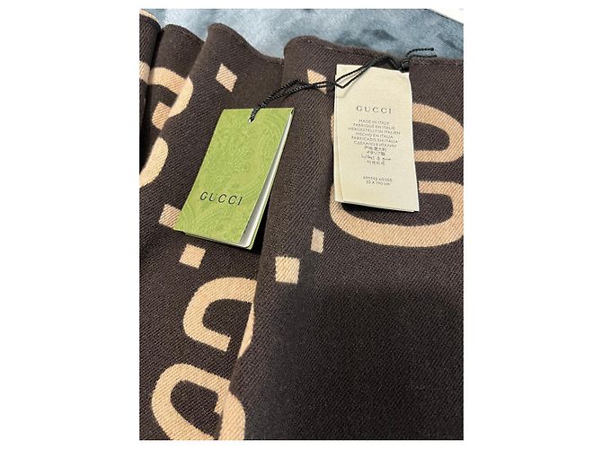 Sciarpa Gucci GG Supreme in Lana Beige e Marrone - vista 7