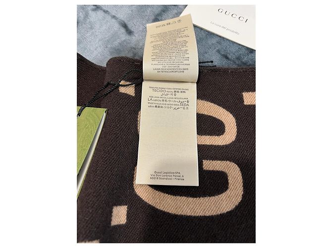 Sciarpa Gucci GG Supreme in Lana Beige e Marrone - vista 8