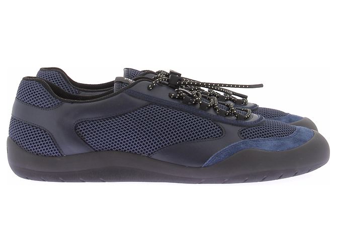 Prada Sneakers "Speedrock" blu navy e nere in pelle e mesh - vista 2