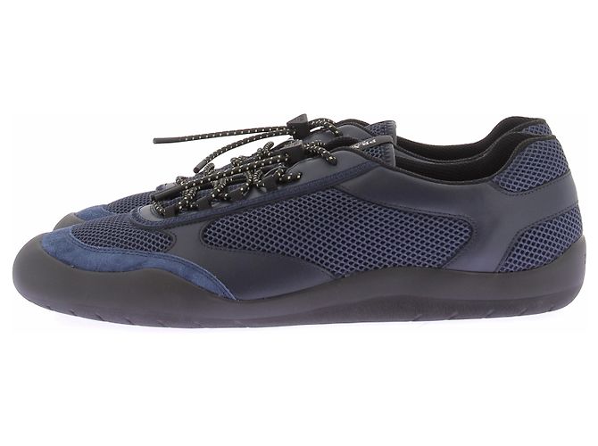 Prada Sneakers "Speedrock" blu navy e nere in pelle e mesh - vista 3