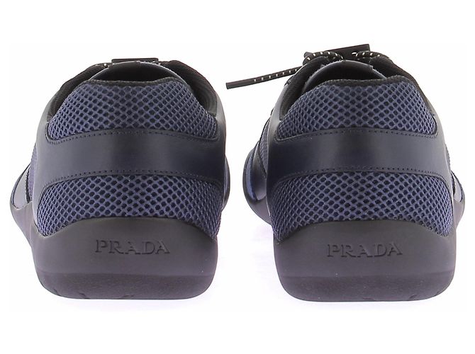 Prada Sneakers "Speedrock" blu navy e nere in pelle e mesh - vista 5