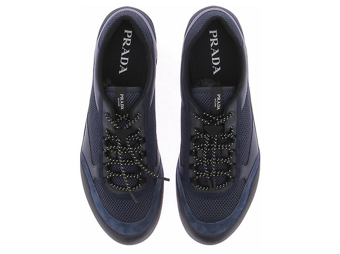 Prada Sneakers "Speedrock" blu navy e nere in pelle e mesh - vista 6