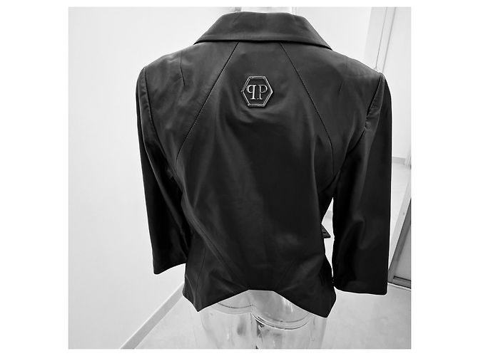 Philipp Plein Weiche Lammlederjacke Schwarz - Ansicht 2