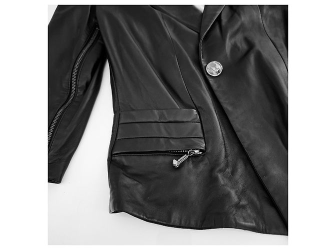 Philipp Plein Weiche Lammlederjacke Schwarz - Ansicht 3