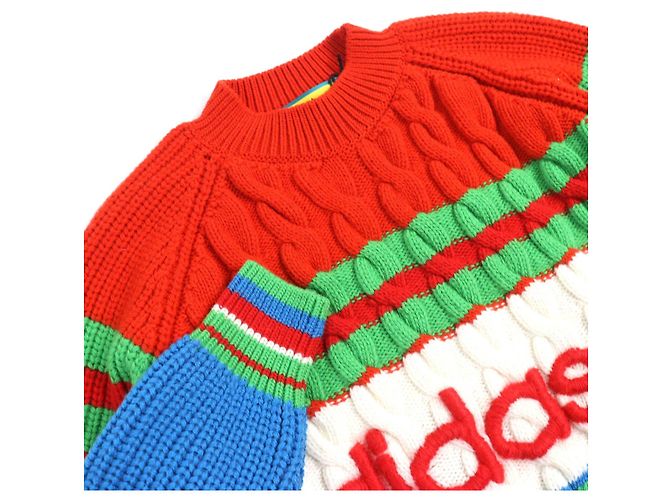 Suéter de lana de punto Gucci×adidas con patrón G entrelazado y línea Web Roja Azul Verde Crudo - vista 3