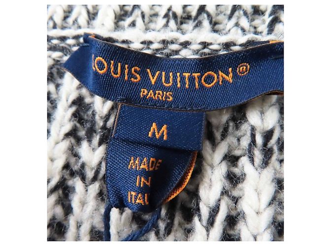 Suéter de malha mista de lã, algodão e couro com mangas longas Louis Vuitton Preto Branco - vista 8