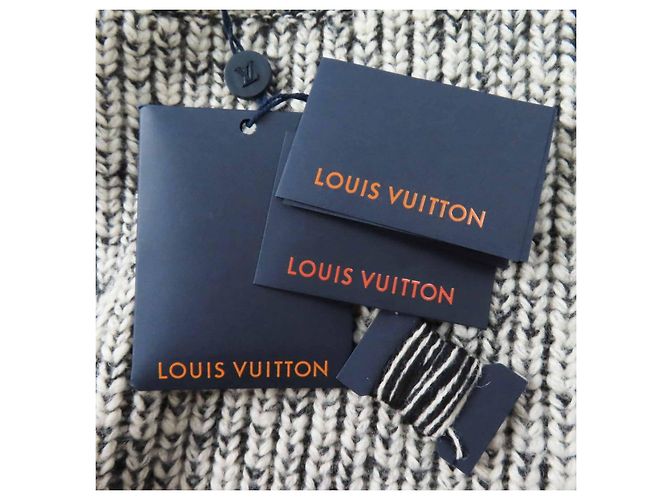 Suéter de malha mista de lã, algodão e couro com mangas longas Louis Vuitton Preto Branco - vista 9