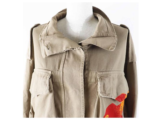 Jaqueta militar de algodão e poliuretano com bordado BEE Christian Dior Vermelho Bege Laranja - vista 6