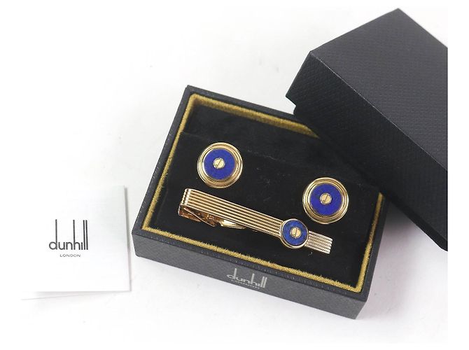 Alfred Dunhill Gemelli e spilla per cravatta Dunhill in Lapis Lazuli 2 vie Blu D'oro - vista 2