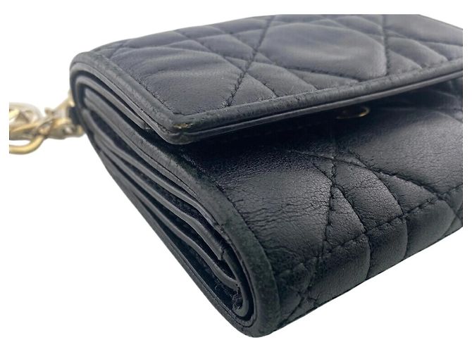 Billetera de cuero plegable en tres Christian Dior Negro - vista 3