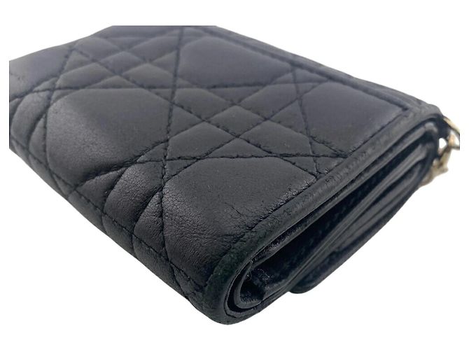 Billetera de cuero plegable en tres Christian Dior Negro - vista 6