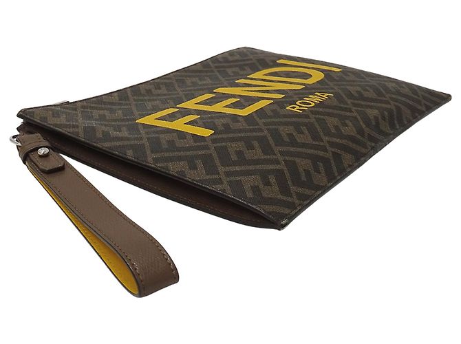Sac à main pour homme Fendi - Pochette Zucca Marron Jaune - vue 3