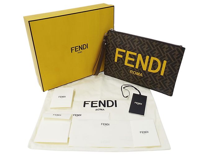 Sac à main pour homme Fendi - Pochette Zucca Marron Jaune - vue 6