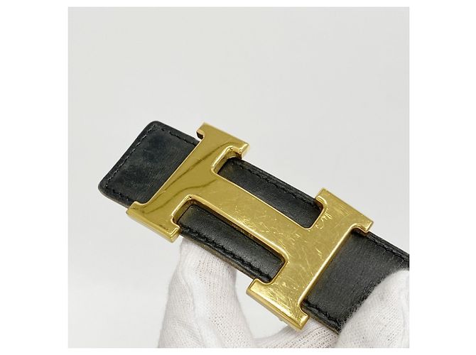 Cinturón Hermès Constance de piel de ternera box Negro Dorado - vista 6