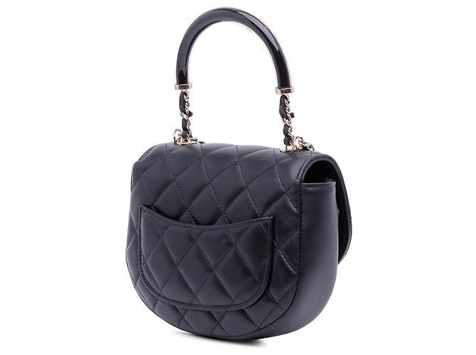 Chanel Preto CC Couro de Corde Quilted Bolsa Meia-Lua com Alça Superior - vista 2