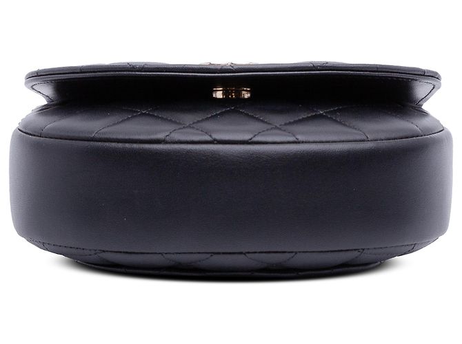 Chanel Preto CC Couro de Corde Quilted Bolsa Meia-Lua com Alça Superior - vista 3