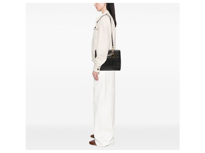Dior Nero Grande Borsa in Agnello Cannage Lady Dior - vista 7
