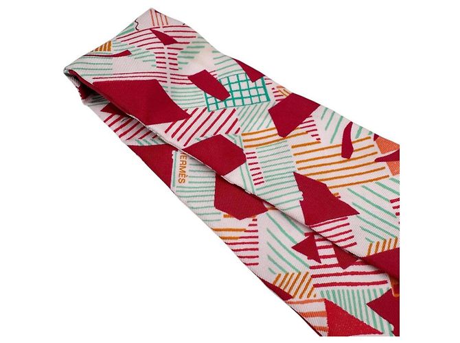 Hermès HERMES Cavalcadour Sciarpa Twilly in Seta Rosa Lampone Verde Mattina Rosso - vista 3