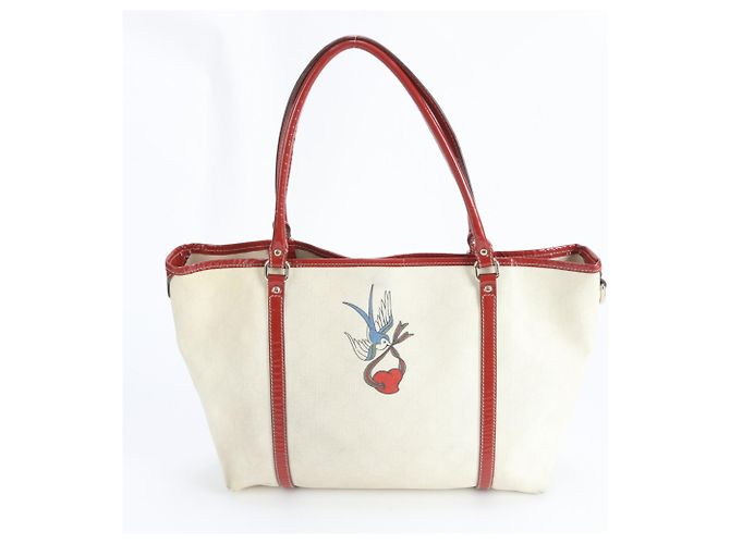Gucci GG Supreme Tattoo Heart Tote Bag Red Eggshell - view 3