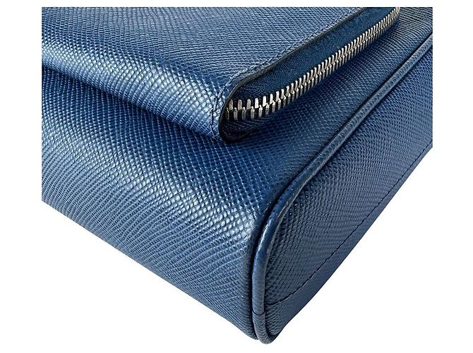 Borsa a spalla in pelle blu Prada - vista 10