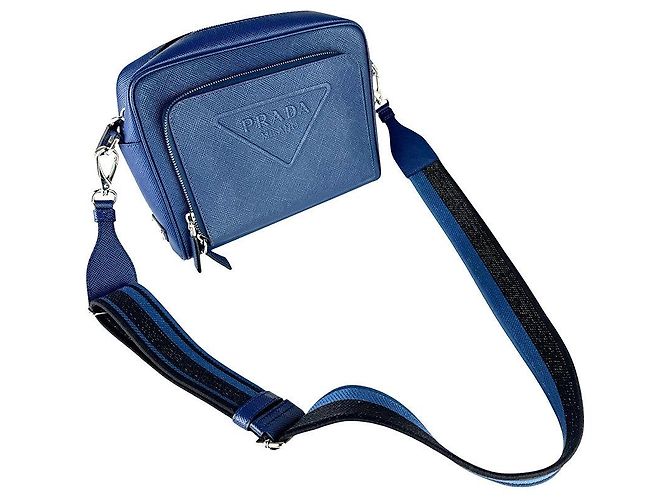 Borsa a spalla in pelle blu Prada - vista 11