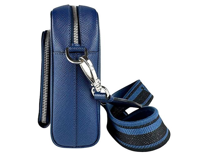 Borsa a spalla in pelle blu Prada - vista 2