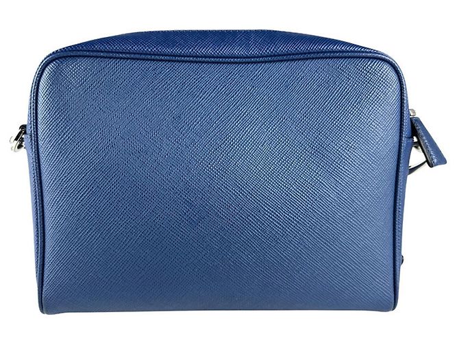 Borsa a spalla in pelle blu Prada - vista 3