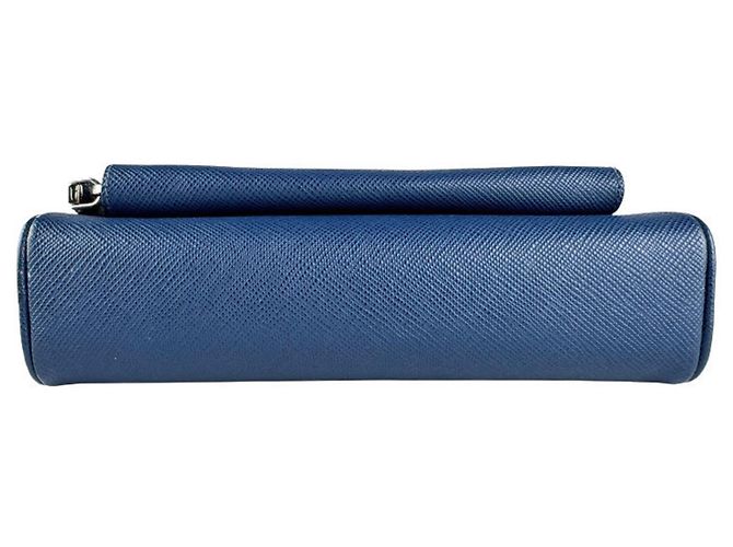 Borsa a spalla in pelle blu Prada - vista 4