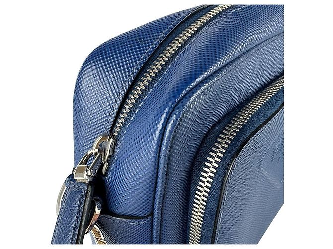 Borsa a spalla in pelle blu Prada - vista 7