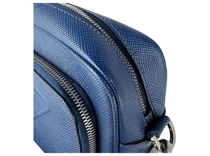 Borsa a spalla in pelle blu Prada - vista 8