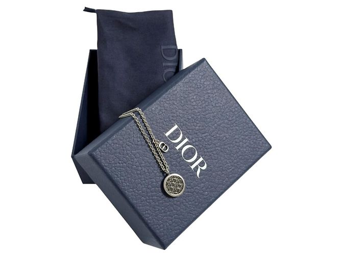 Collana Pendente Oblique Circle da Uomo Christian Dior Nero Argento - vista 10